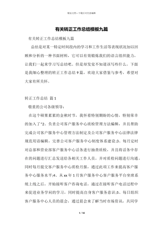 有关转正工作总结模板九篇