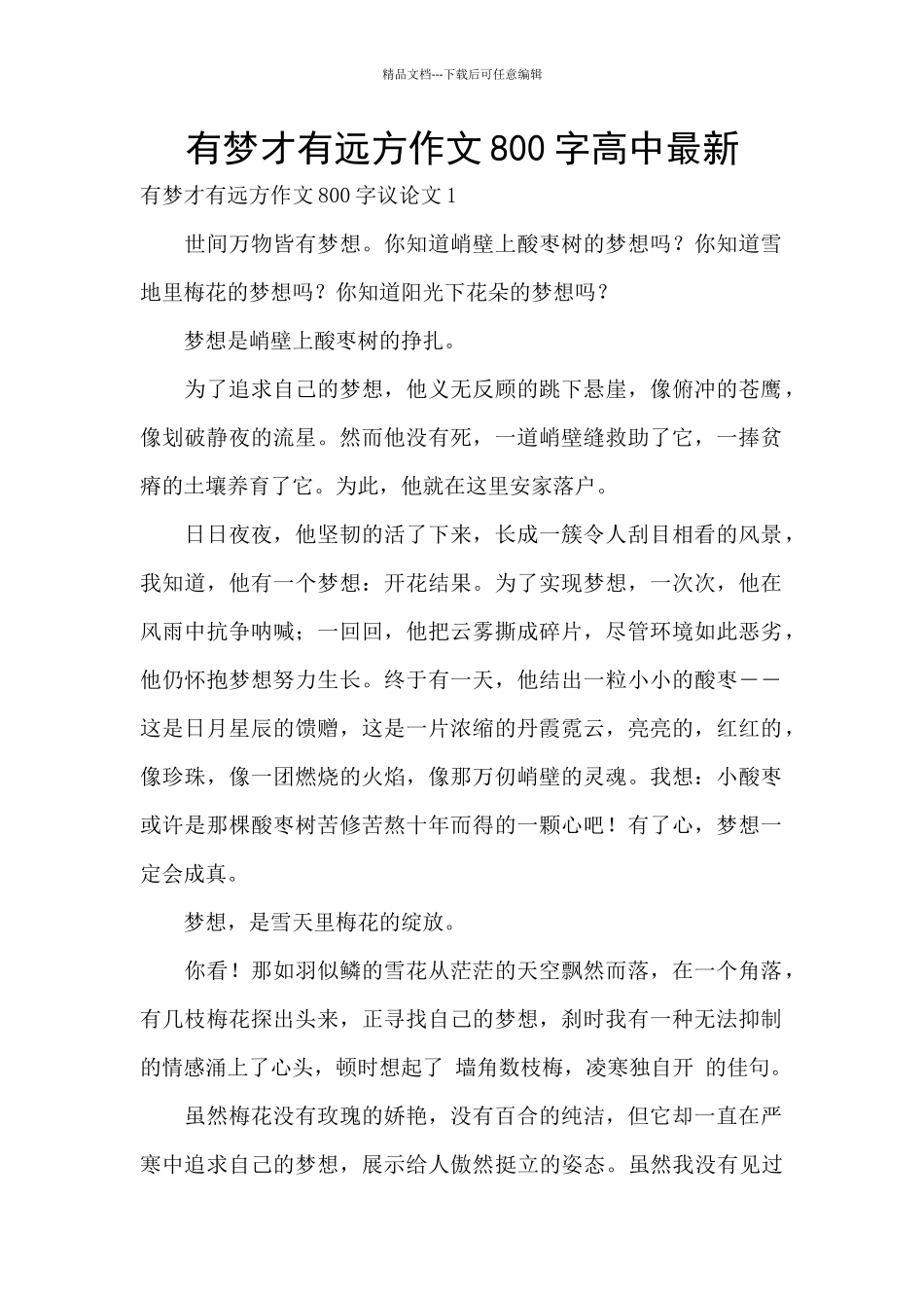 有梦才有远方作文800字高中最新_第1页