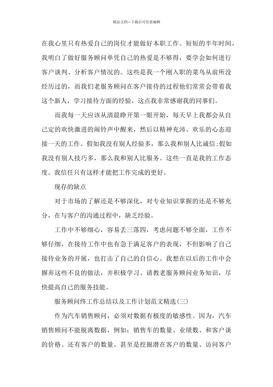 服务顾问2024年终工作总结以及工作计划_第3页