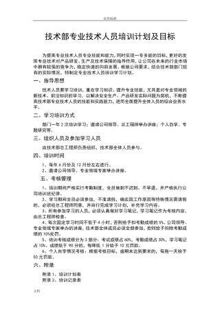 技术部专业技术人员培训计划清单及目标