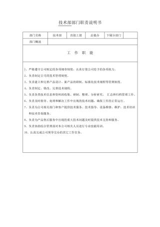 技术部部门岗位职责说明书