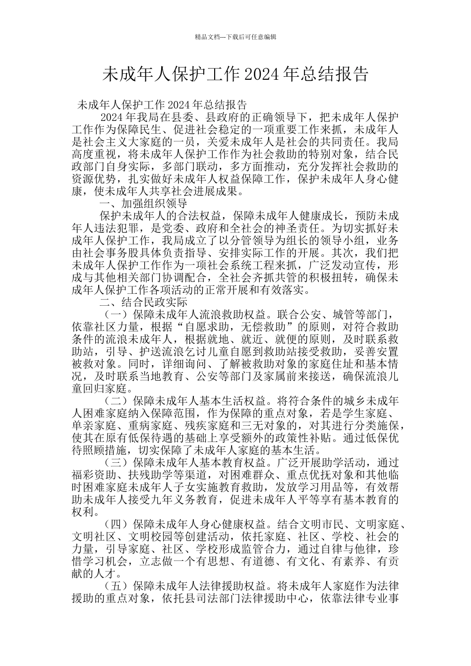 未成年人保护工作2024年总结报告_第1页