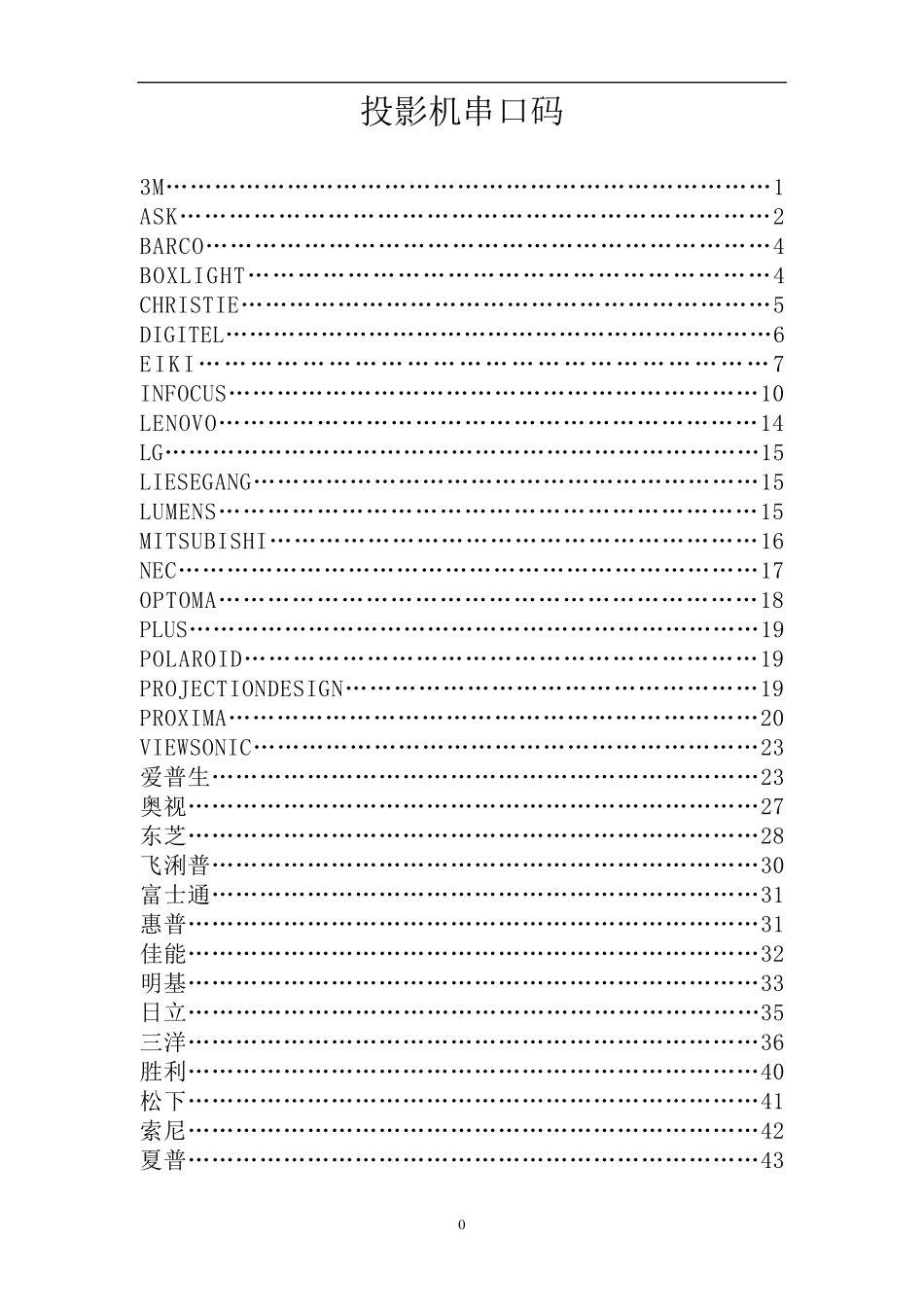 投影机串口码汇总_第1页