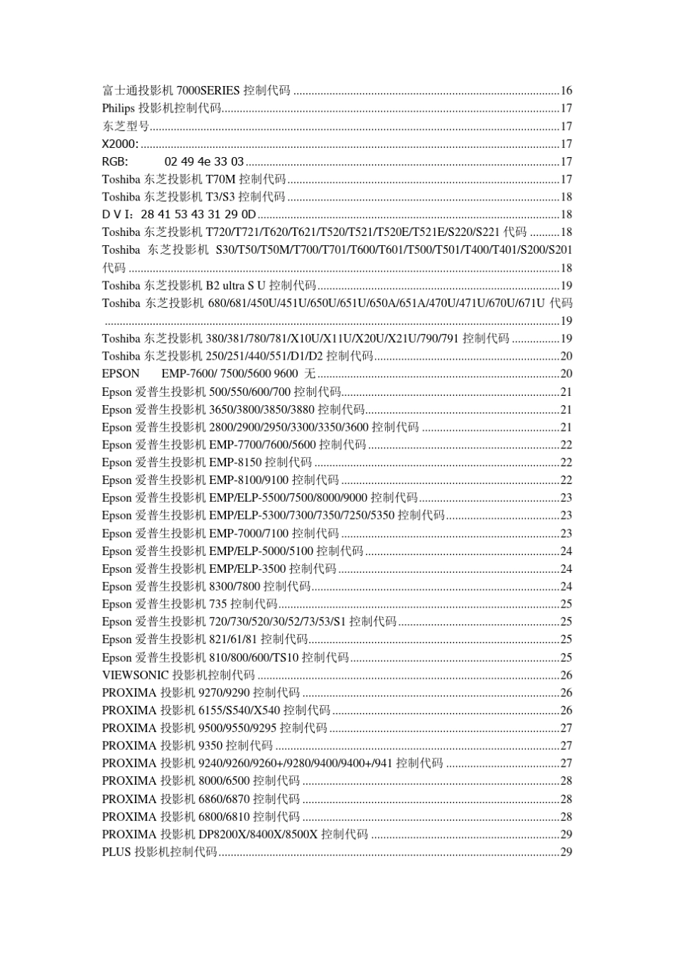 投影机控制代码速查手册_第2页