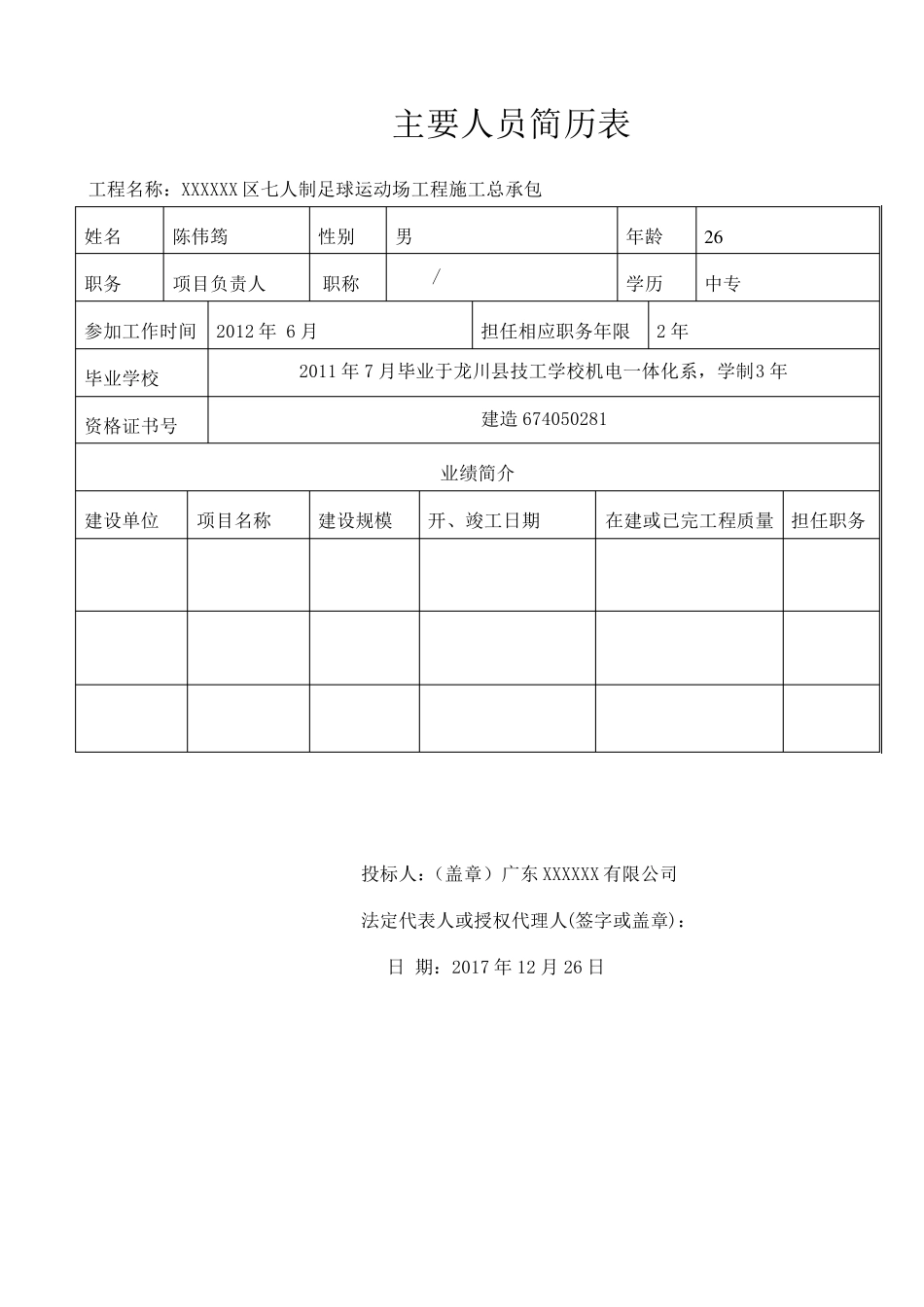 投标专用：投入主要人员汇总表、主要人员简历表_第2页