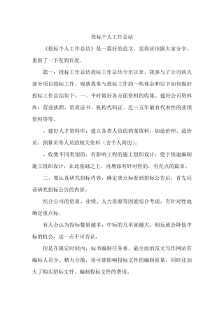 投标个人工作总结