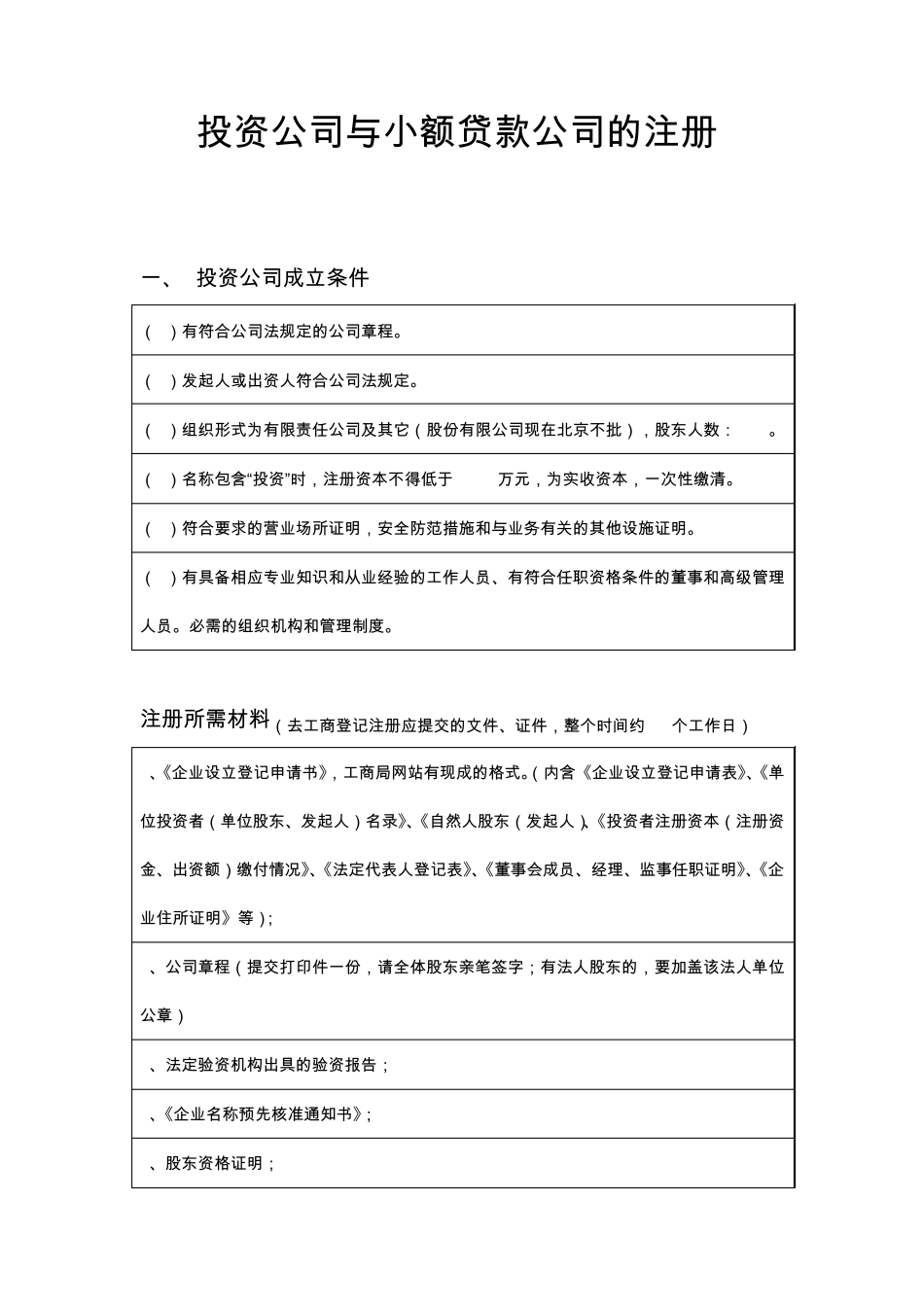 投资公司与小额贷款的成立_第1页
