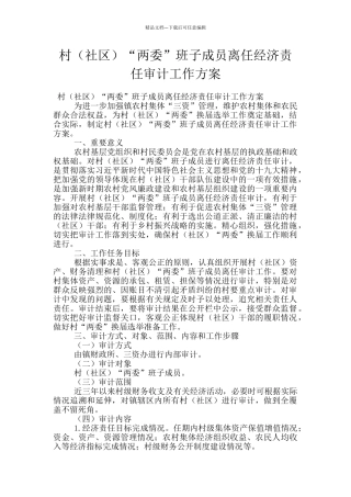 村“两委”班子成员离任经济责任审计工作方案