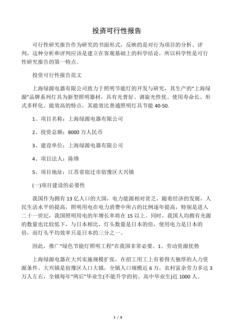 投资可行性报告_第1页