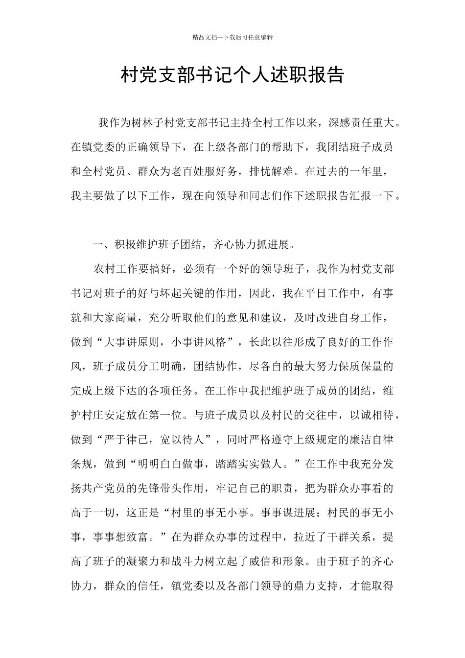 村党支部书记个人述职报告_第1页