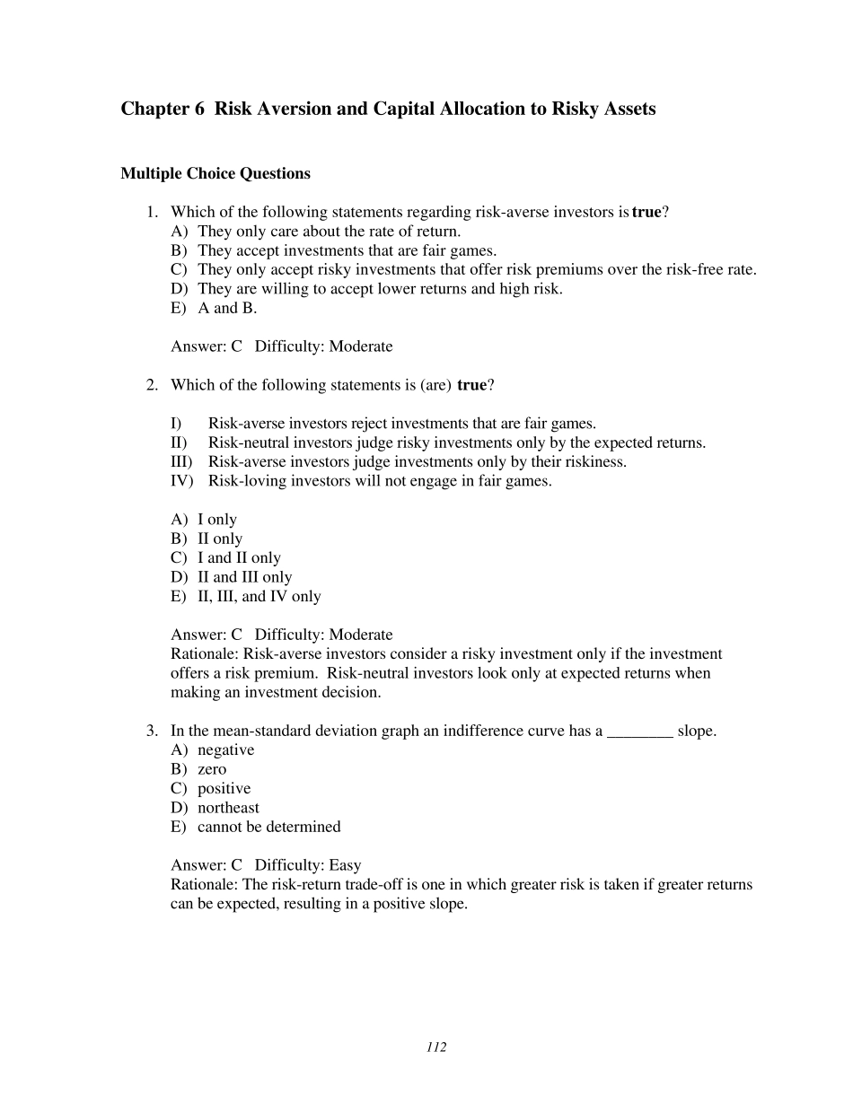 投资学第7版TestBank答案06_第1页