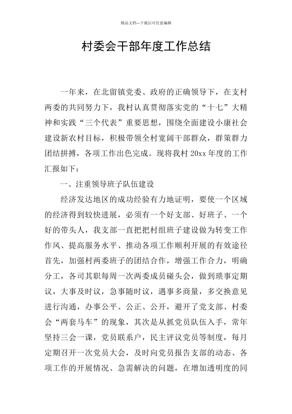 村委会干部年度工作总结_第1页