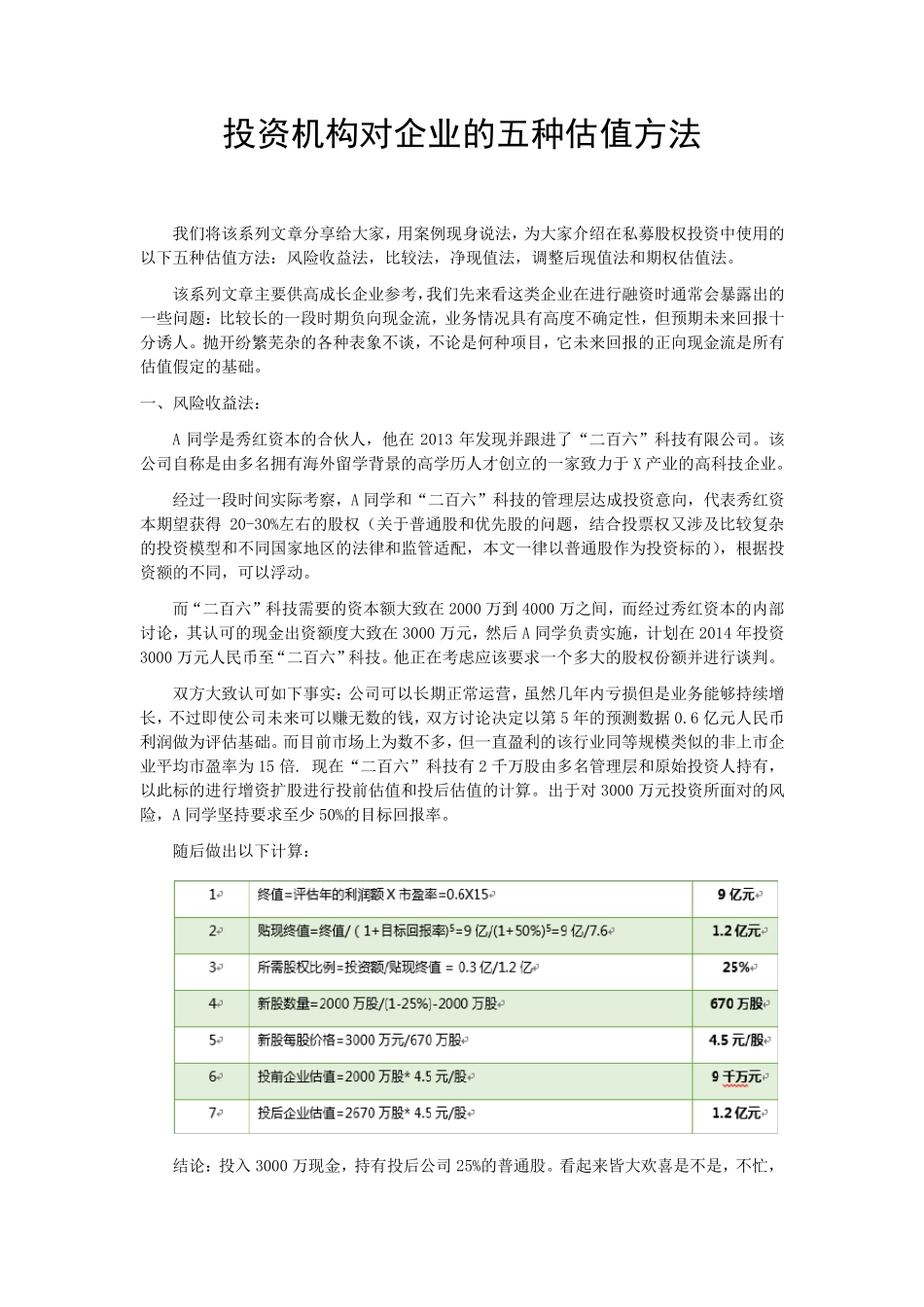 投资机构对企业的五种估值方法_第1页