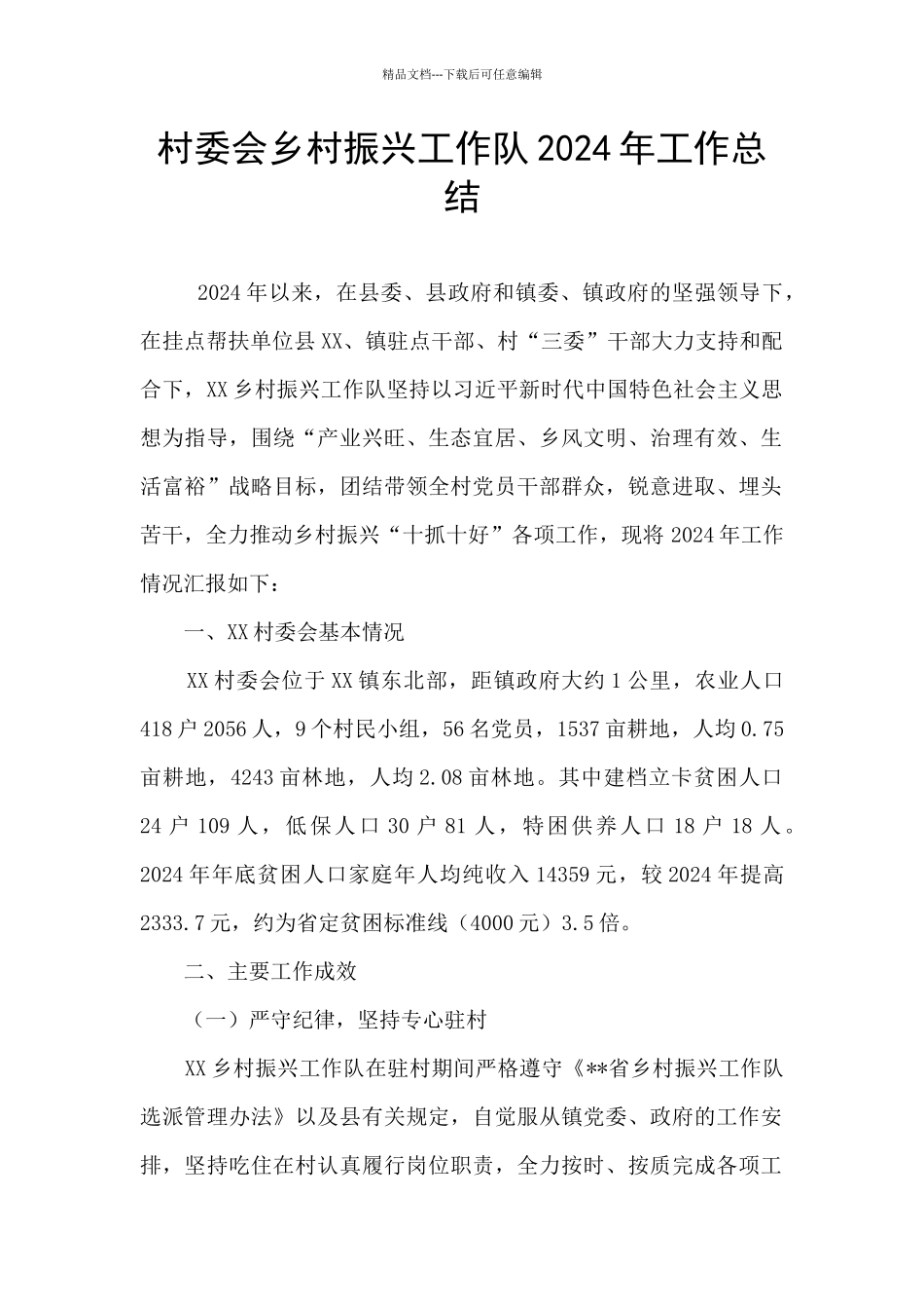 村委会乡村振兴工作队2024年工作总结_第1页