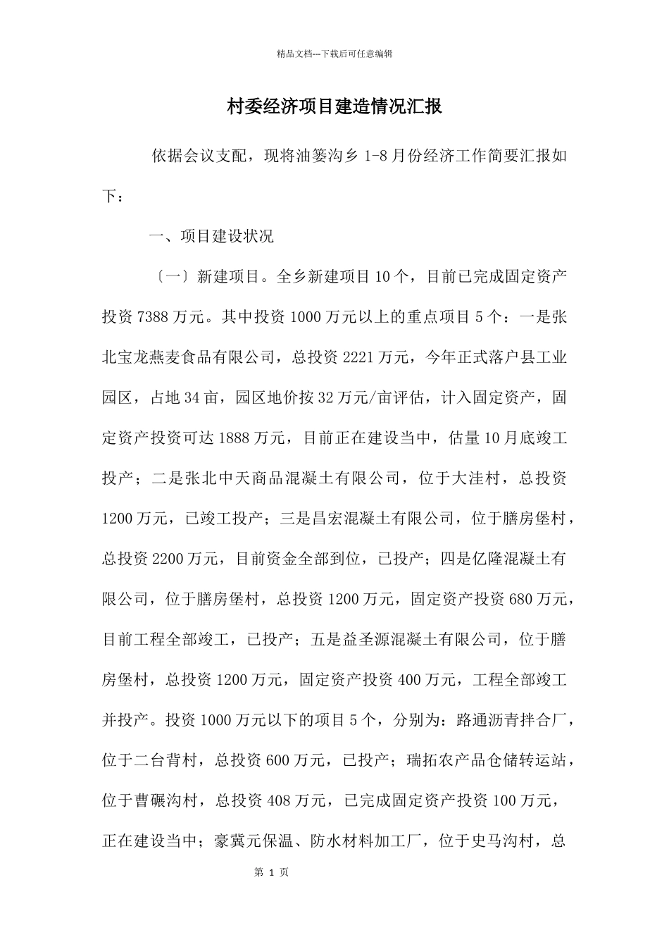 村委经济项目建造情况汇报_第1页