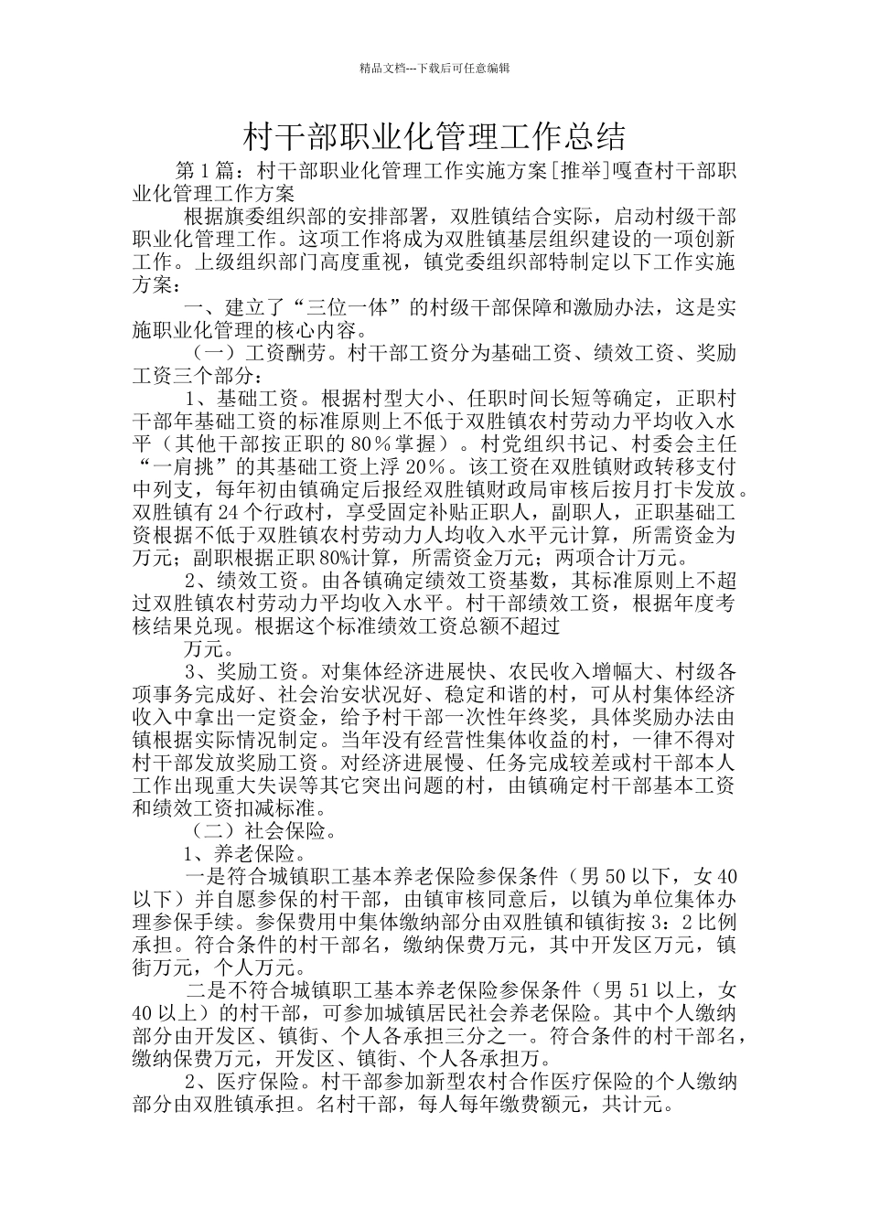 村干部职业化管理工作总结_第1页