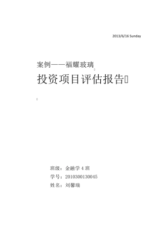 投资项目评估分析报告