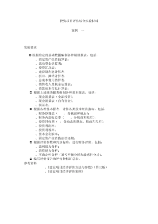 投资项目评估实验作业