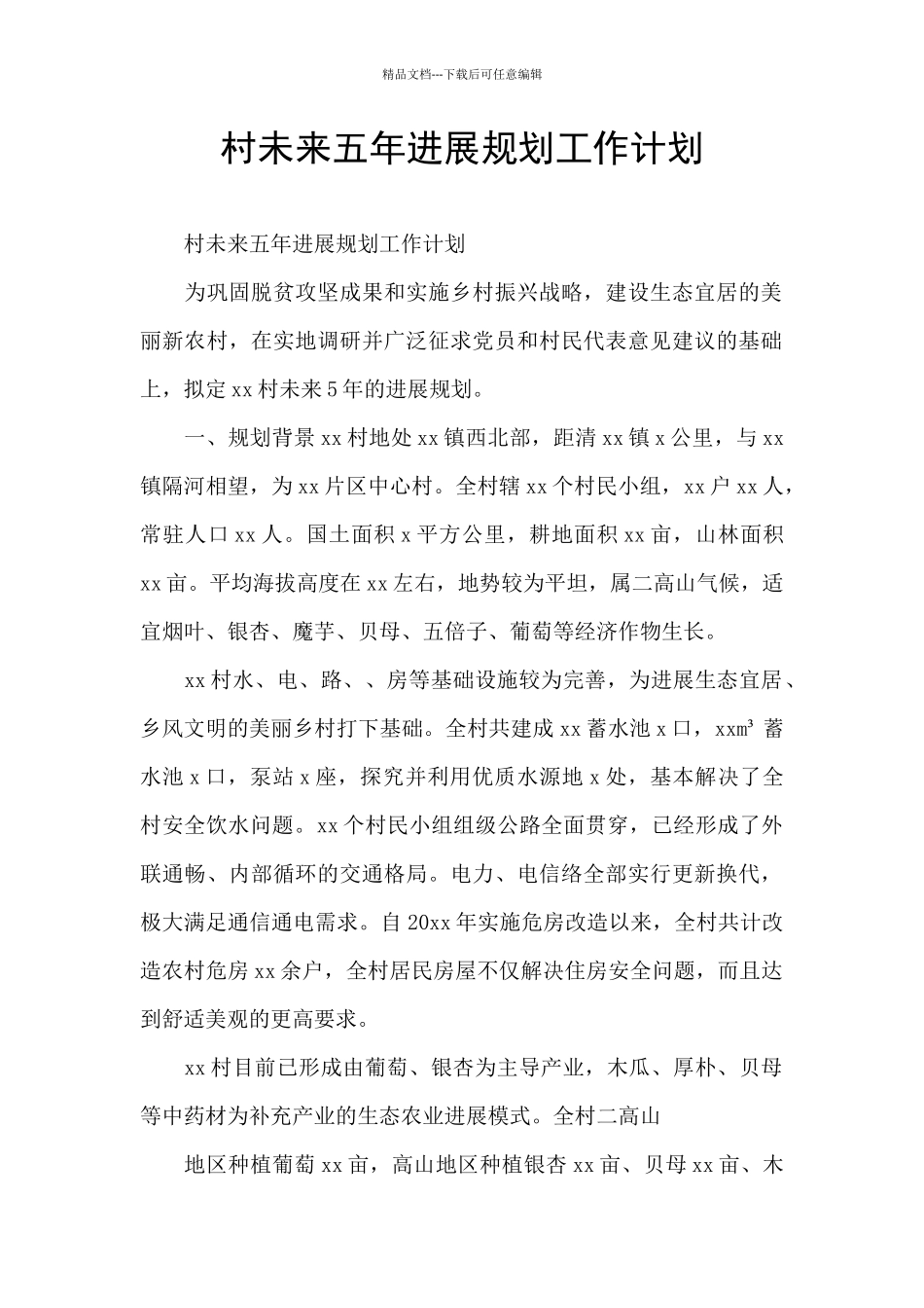 村未来五年发展规划工作计划_第1页