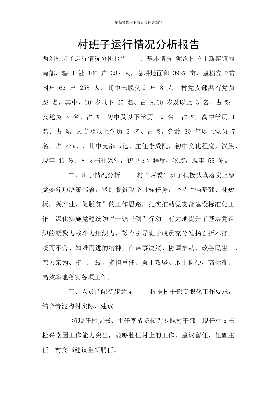 村班子运行情况分析报告_第1页