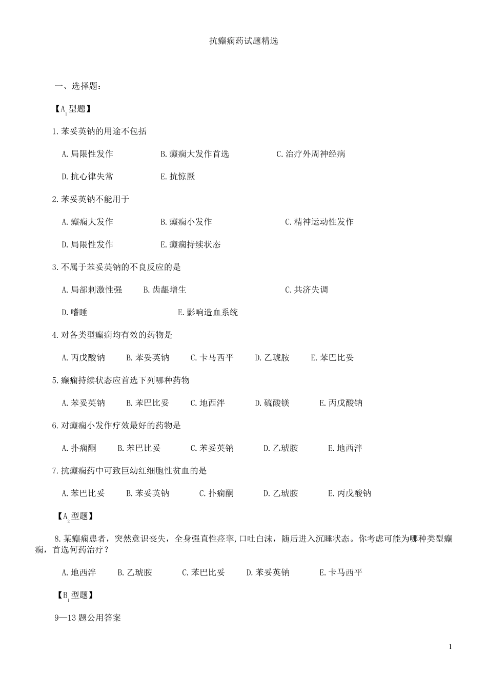 抗癫痫药试题_第1页