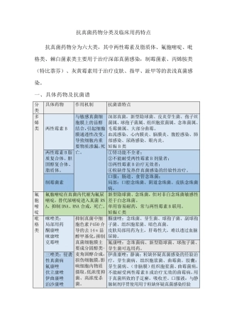抗真菌药物分类及临床用药特点