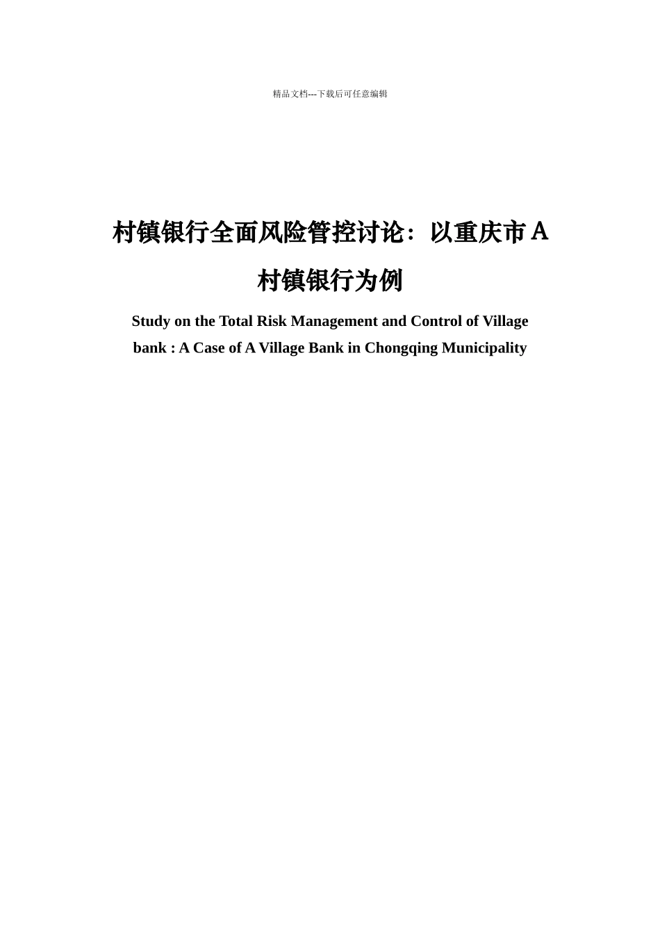 村镇银行全面风险管控研究课程_第1页