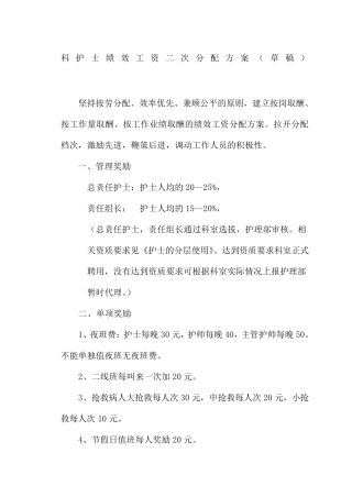 护士绩效二次分配方案