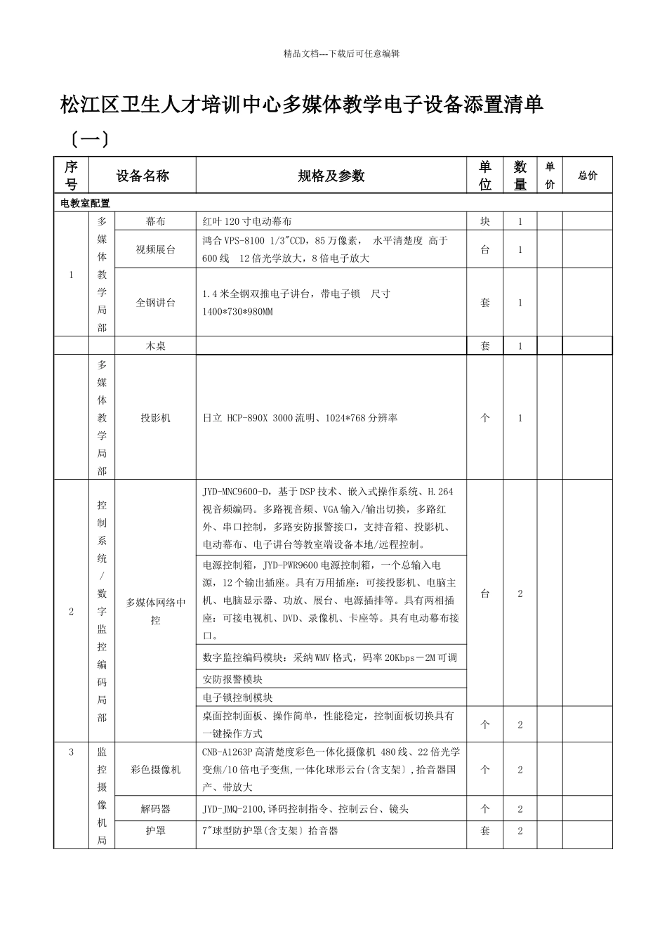 松江区政府采购中心采购电脑及外设询价单_第2页