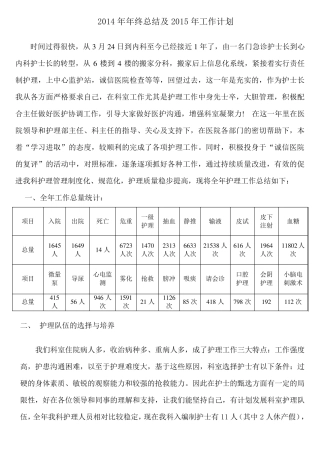 护士长年终总结及计划