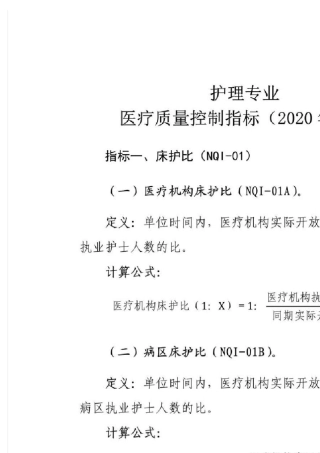护理专业质量控制指标(2020年版)
