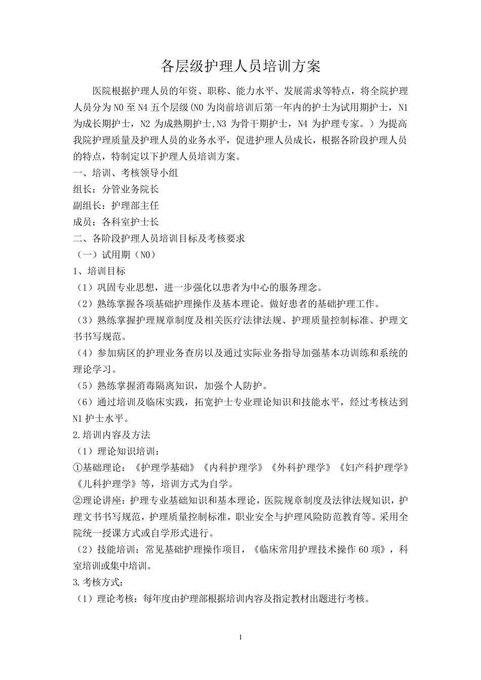 护理人员分层培训方案_第1页
