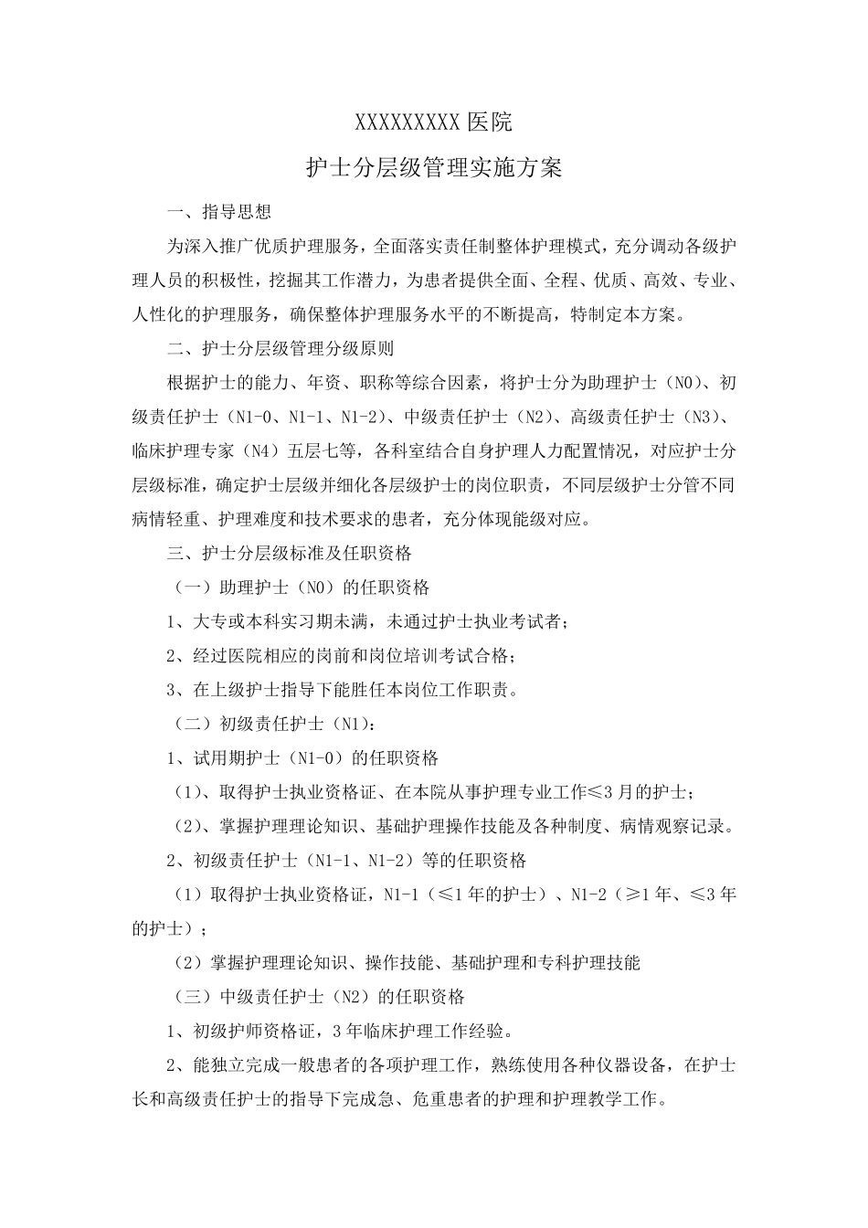 护理人员层级管理实施及培训方案_第1页
