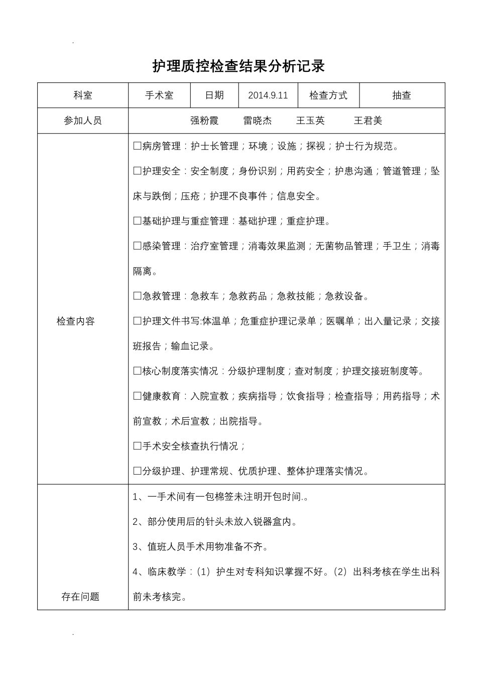 护理质控检查结果分析记录_第1页