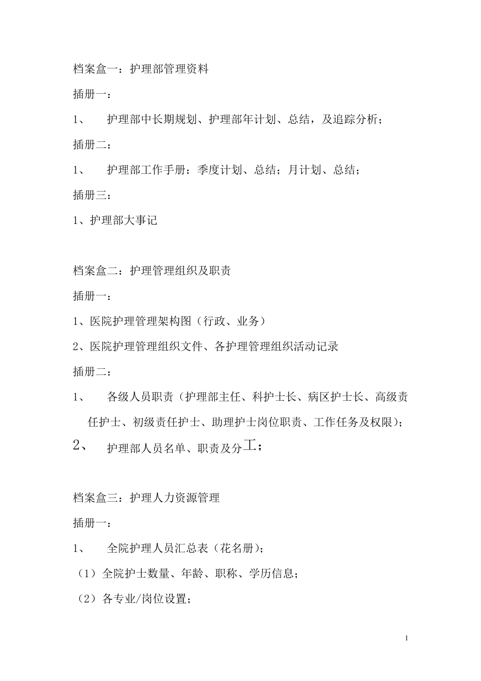 护理部资料盒台账目录_第1页