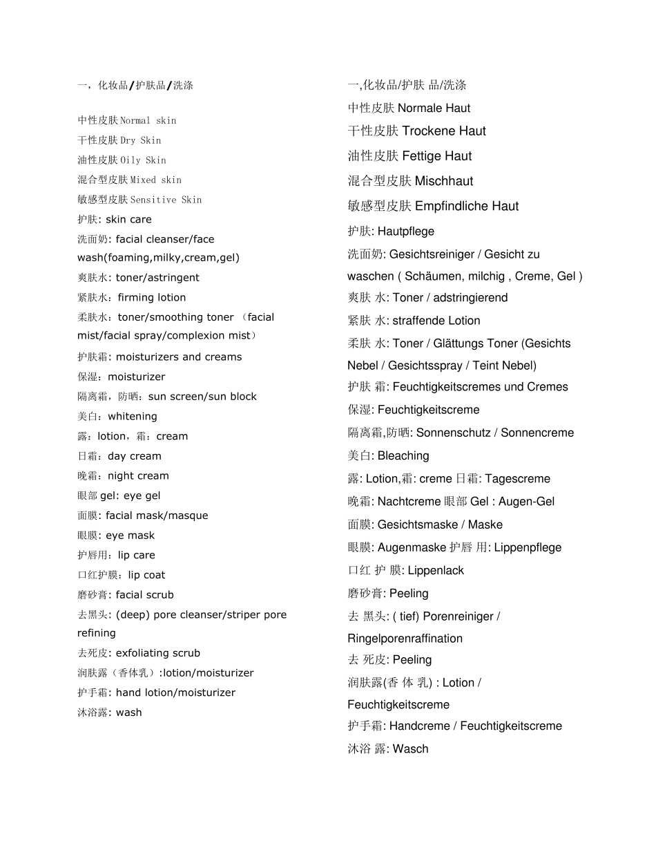 护肤品中文英文德文对照_第1页