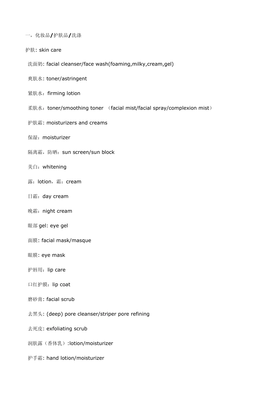 护肤品化妆品词汇总结_第1页