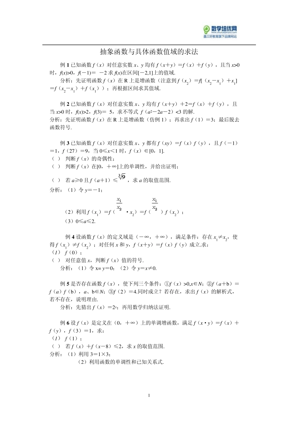 抽象函数与具体函数值域的求法_第1页