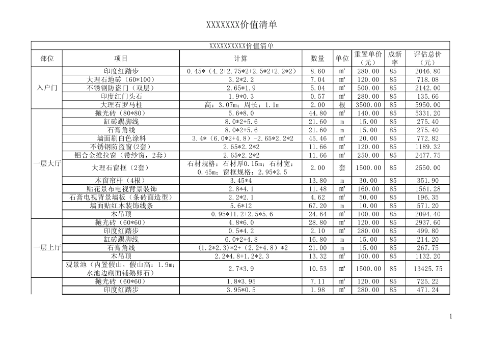 拆迁评估装修清单_第1页