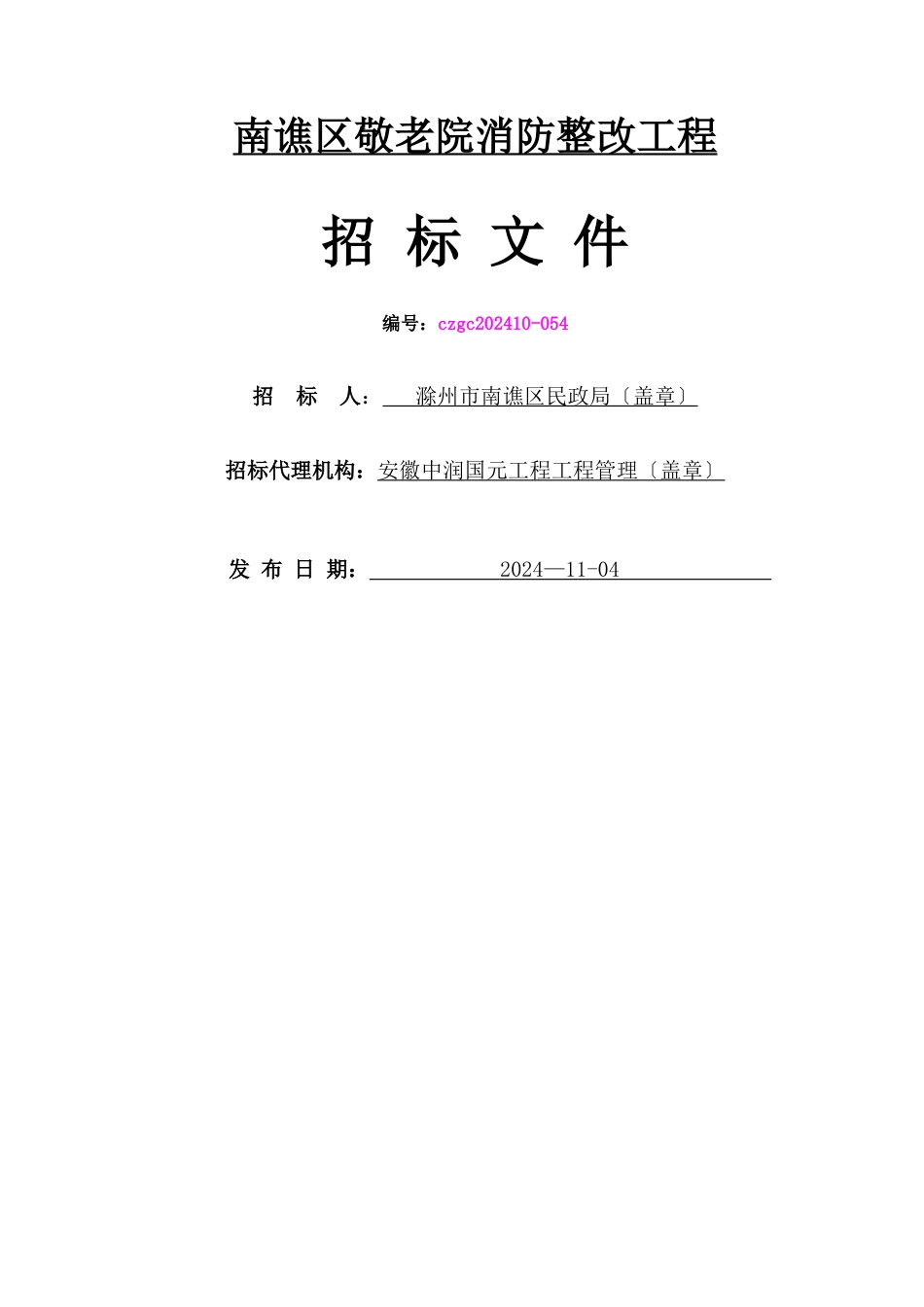 某区敬老院消防整改项目招标文件_第1页