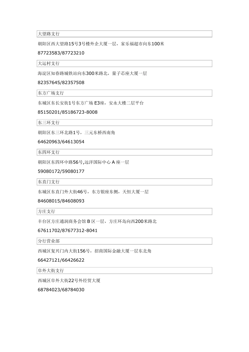 招商银行北京各分行地址及电话_第2页