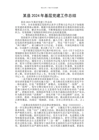 某县2024年基层党建工作总结