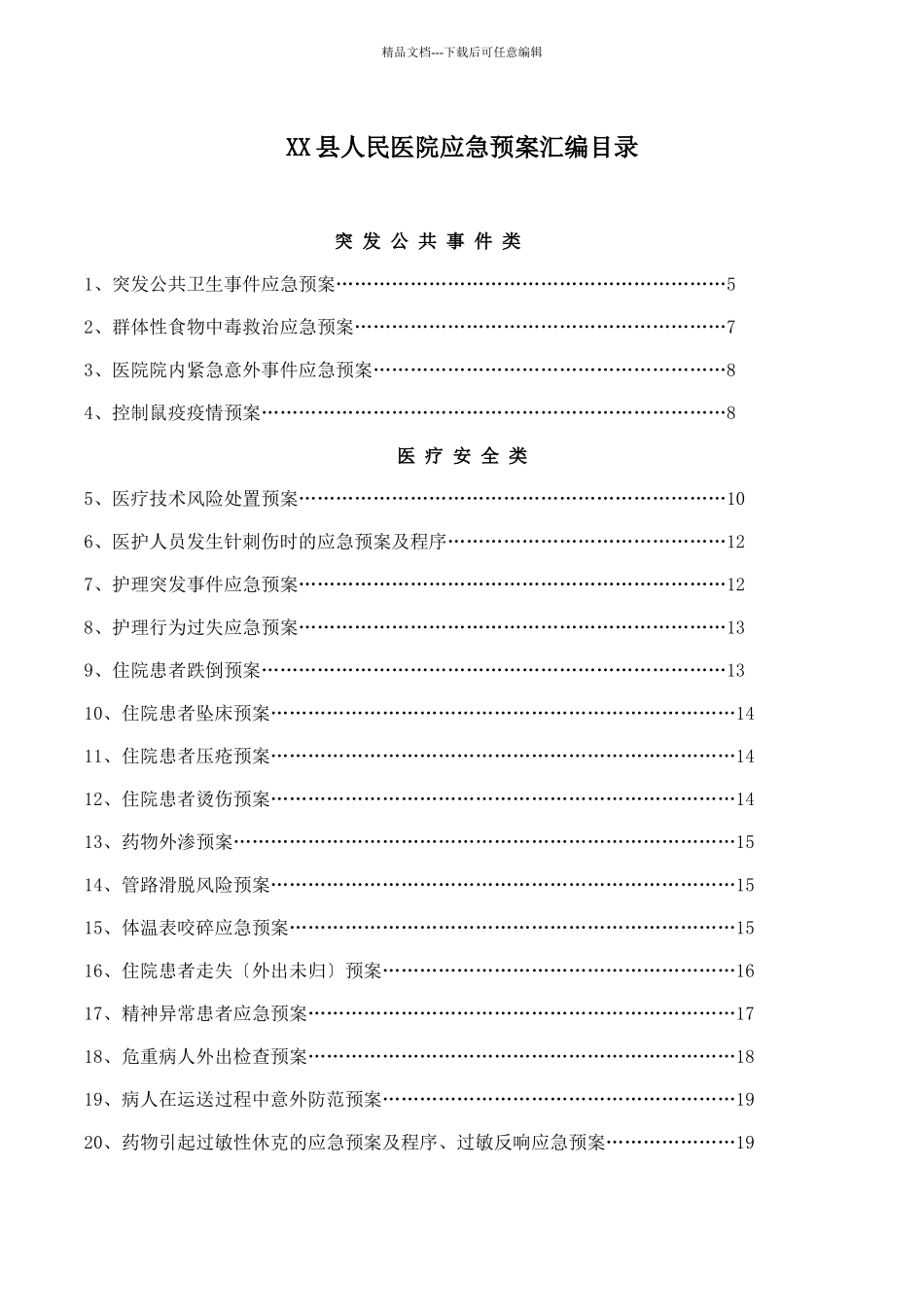 某县人民医院应急预案汇编目录_第1页