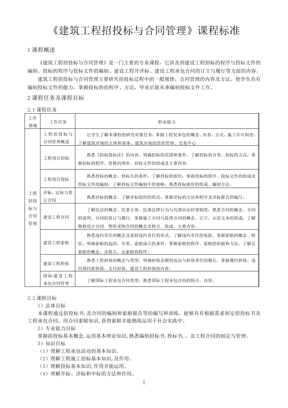 招投标与合同管理课程标准_第1页