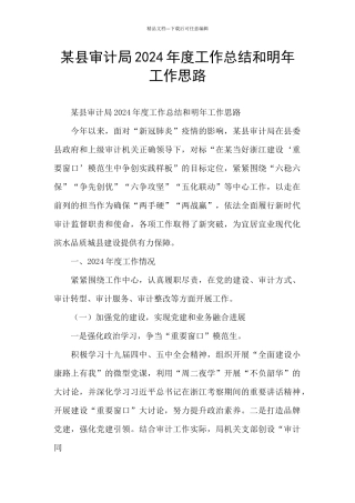 某县审计局2024年度工作总结和明年工作思路