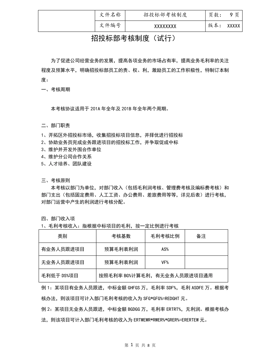 招投标部考核制度_第1页
