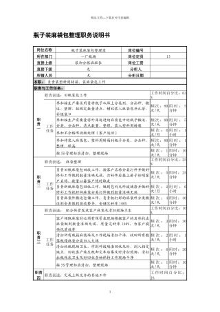 某啤酒企业瓶子装麻袋包整理岗位说明书