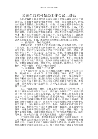 某在全县秸秆禁烧工作会议上讲话