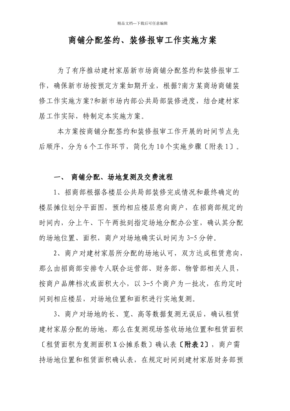 某地产公司商铺分配签约装修报审工作实施方案_第1页