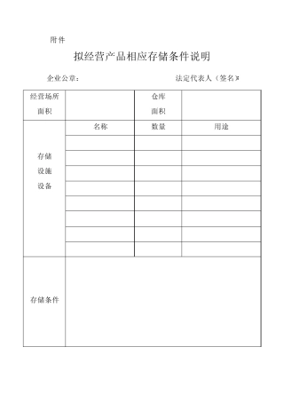 拟经营产品相应存储条件说明